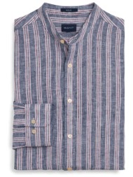 gant ανδρικό λινό πουκάμισο με ριγέ σχέδιο και μάο γιακά regular fit - 3014234 γκρι