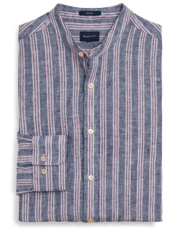 gant ανδρικό λινό πουκάμισο με ριγέ σχέδιο και μάο γιακά