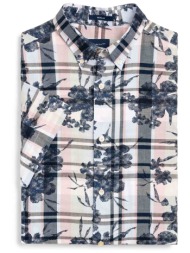 gant ανδρικό κοντομάνικο πουκάμισο button down καρό με all-over print regular fit - 3016031 λευκό