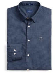 gant ανδρικό πουκάμισο με μικροσχέδιο και κεντημένο λογότυπο slim fit - 3020832 μπλε σκούρο