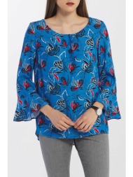 gant γυναικεία μπλούζα με all-over floral και fly fish print και σχέδιο με σούρες - 4320105 γαλάζιο