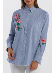 gant γυναικείο πουκάμισο με ψιλό ριγέ σχέδιο και κεντημένα σχέδια - 4311058 μπλε