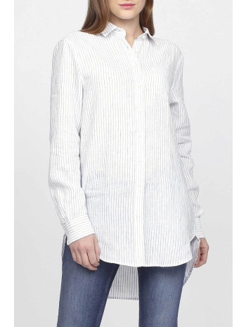 gant γυναικείο λινό πουκάμισο με ριγέ σχέδιο και ασύμμετρο