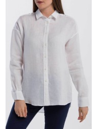 gant γυναικείο λινό πουκάμισο μονόχρωμο με κεντημένη λεπτομέρεια - 4321026 λευκό