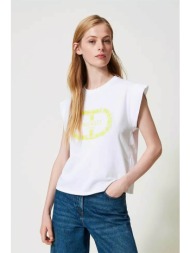 twinset γυναικείο βαμβακερό t-shirt με lettering logo και κέντημα - 241tp2213 λευκό