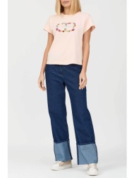 twinset γυναικείο βαμβακερό t-shirt με floral lettering logo - 241tp2214 ροζ