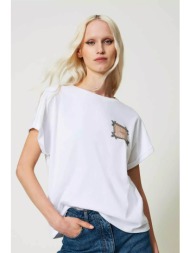 twinset γυναικείo t-shirt με κέντημα στο στήθος - 241tp2211 λευκό