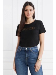 guess γυναικείο t-shirt βαμβακερό μονόχρωμο με ανάγλυφες contrast λεπτομέρειες - w4ri30i3z14 μαύρο