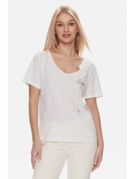 guess γυναικείο t-shirt μονόχρωμο με διακοσμητική αλυσίδα και ανάγλυφο λογότυπο - w4ri31kc340 κρέμ
