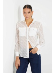 guess γυναικείο πουκάμισο με διαφάνεια και all-over κεντημένο 4g λογότυπο - w4rh65wfx40 λευκό