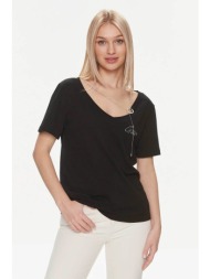 guess γυναικείο t-shirt μονόχρωμο με διακοσμητική αλυσίδα και ανάγλυφο λογότυπο - w4ri31kc340 μαύρο
