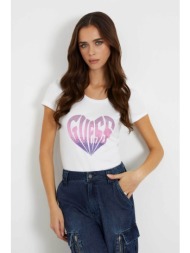 guess γυναικείο βαμβακερό t-shirt μονόχρωμο με λογότυπο με rhinestones - w4ri53j1314 λευκό