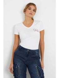 guess γυναικείο βαμβακερό t-shirt μονόχρωμο με strass logo print - w4ri55j1314 λευκό