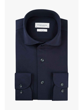 profuomo ανδρικό πουκάμισο μονόχρωμο slim fit `knitted` 