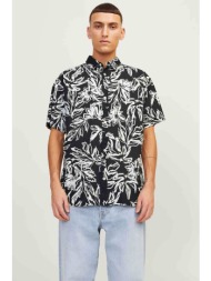 jack & jones ανδρικό κοντομάνικο πουκάμισο με floral print relaxed fit - 12251023 μαύρο