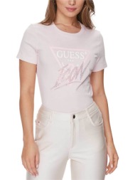 guess γυναικείο βαμβακερό t-shirt με λογότυπο και contrast lettering `icon` - w4ri41i3z14 ροζ ανοιχτ