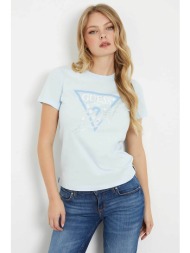 guess γυναικείο βαμβακερό t-shirt με λογότυπο και contrast lettering `icon` - w4ri41i3z14 γαλάζιο