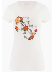 guess γυναικείο t-shirt βαμβακερό με floral σχέδιο και logo print - w4ri08ka0q1 λευκό
