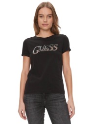 guess γυναικείο t-shirt βαμβακερό με ανάγλυφο λογότυπο - w4ri24ja914 μαύρο