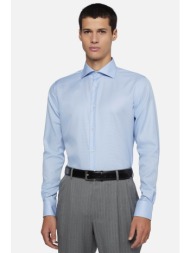 boggi milano ανδρικό πουκάμισο με pied de poule pattern regular fit - bo24p022101 σιελ