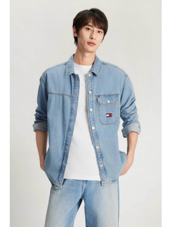 tommy jeans ανδρικό denim overshirt με λογότυπο relaxed fit