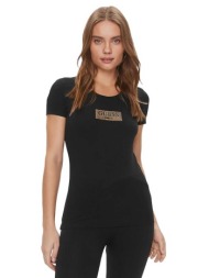 guess γυναικείο t-shirt βαμβακερό με contrast logo - w4ri33j1314 μαύρο