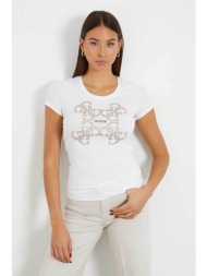 guess γυναικείο βαμβακερό t-shirt με στρας logo μπροστά - w4ri35j1314 λευκό