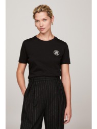 tommy hilfiger γυναικείο t-shirt μονόχρωμο με κεντημένο monogram logo regular fit - ww0ww40273 μαύρο