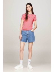 tommy jeans γυναικείο βαμβακερό t-shirt με logo μπροστά `essential` - dw0dw17839 ροζ