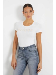guess γυναικείο βαμβακερό t-shirt με ανάγλυφο logo και στρας λεπτομέρειες - w4ri45j1314 λευκό