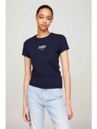 tommy jeans γυναικείο βαμβακερό t-shirt με logo μπροστά `essential` - dw0dw17839 μπλε σκούρο