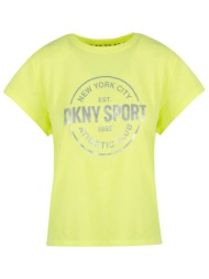 dkny γυναικείο βαμβακερό t-shirt με contrast logo print μπροστά - dp3t9563 κίτρινο ανοιχτό