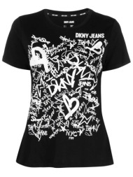 dkny γυναικείο βαμβακερό t-shirt με print στο μπροστινό μέρος - e34tbdna μαύρο