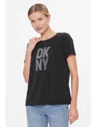 dkny γυναικεία μπλούζα με strass logo μπροστά - p3jhxdna μαύρο