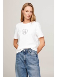 tommy hilfiger γυναικείο βαμβακερό t-shirt με contrast logo print - ww0ww41765 λευκό