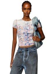 diesel γυναικείο t-shirt ribbed με colourful pattern skinny fit - s24a134420qiae λευκό