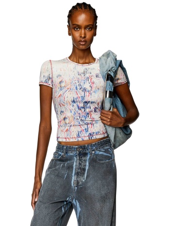 diesel γυναικείο t-shirt ribbed με colourful pattern skinny