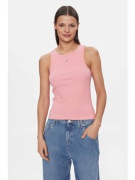 tommy jeans γυναικείο αμάνικο τοπ μονόχρωμο ribbed με κεντημένο λογότυπο slim fit - dw0dw17382 ροζ