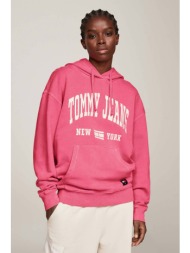 tommy jeans γυναικεία μπλούζα φούτερ με κουκούλα και varsity logo print relaxed fit - dw0dw17341 ροζ