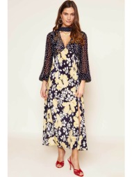 rixo γυναικείο maxi φόρεμα από μετάξι με floral print και πουά σχέδιο `melanie` - 010.00336.124.0358
