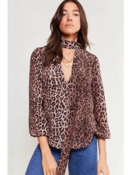 rixo γυναικεία μπλούζα από μετάξι με all-over leopard print `moss` - 030.00029.217.00002 καφέ
