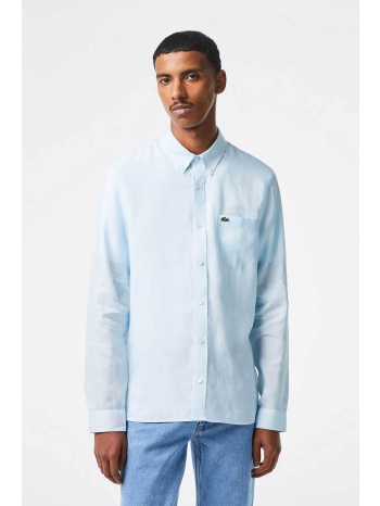 lacoste ανδρικό πουκάμισο μονόχρωμο με κλασικό γιακά και