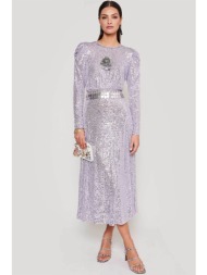 rixo γυναικείο maxi φόρεμα με all-over σχέδιο με παγιέτες `cerise` - 010.01972.124.03550 λιλά
