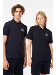 lacoste unisex πόλο μπλούζα πικέ μονόχρωμη με signature print regular fit - ph1136 μπλε σκούρο
