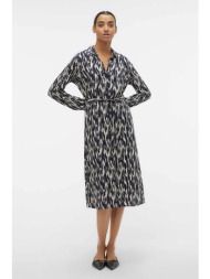 vero moda γυναικείο midi φόρεμα με animal print - 10302818 μαύρο