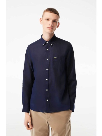 lacoste ανδρικό πουκάμισο μονόχρωμο με κλασικό γιακά και