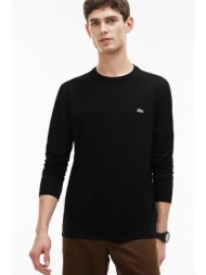 lacoste ανδρική μακρυμάνικη μπλούζα μονόχρωμη με κεντημένο λογότυπο regular fit  - th6712 μαύρο