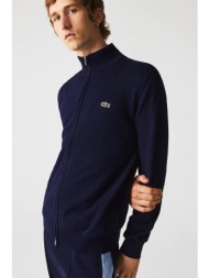lacoste ανδρική πλεκτή ζακέτα με κεντημένο λογότυπο - ah1957 μπλε σκούρο