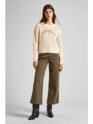 pepe jeans γυναικείο πλεκτό πουλόβερ με σχέδιο στην πλέξη και logo print - pl702099 μπεζ