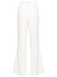 twinset γυναικείο crêpe παντελόνι μονόχρωμο flared με μεταλλικό λογότυπο oval τ στο πίσω μέρος - 241